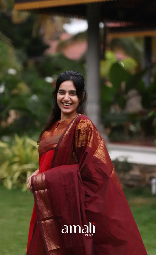 Meera Red with Deep Maroon Chettinad Cotton Salwar salwar