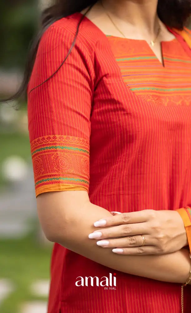 Meera Red with Mustard Yellow Chettinad Cotton Salwar salwar