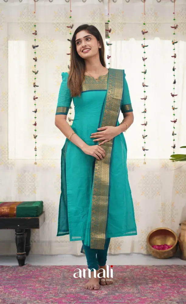 Meera Teal Blue shade and Dark Teal Blue tone Cotton Salwar salwar