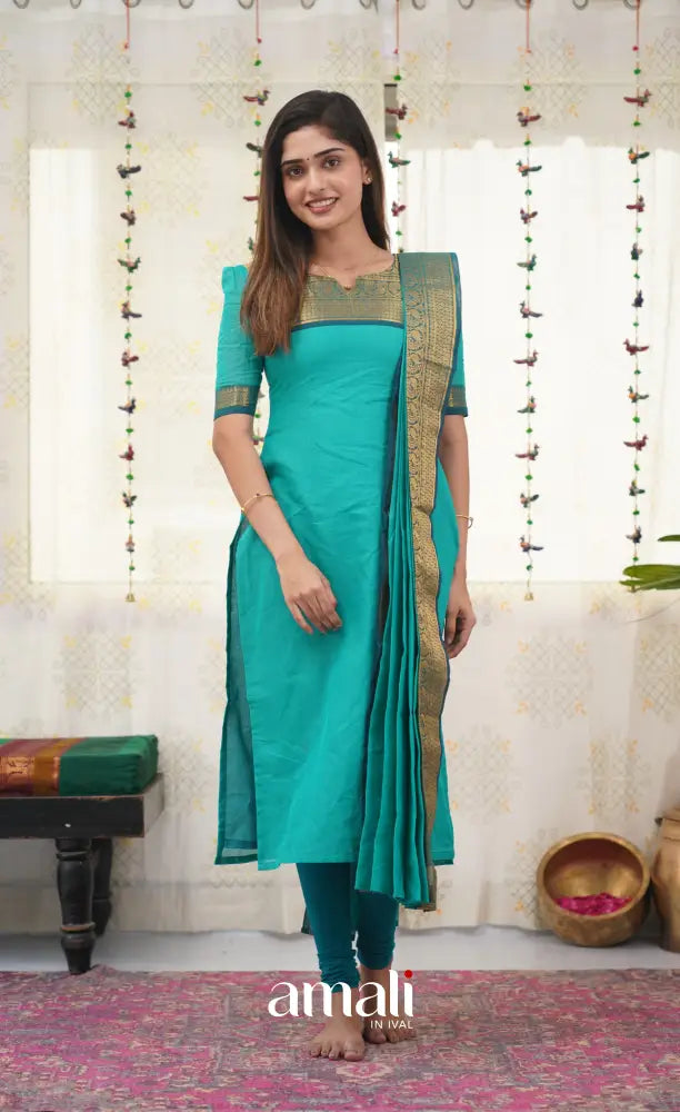 Meera Teal Blue shade and Dark Teal Blue tone Cotton Salwar salwar