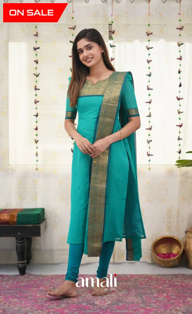 Meera Teal Blue shade and Dark Teal Blue tone Cotton Salwar salwar