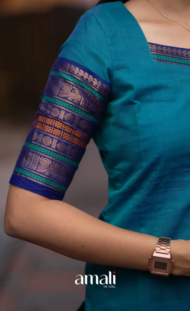 Meera Two-tone Blue with Dark Blue Chettinad Cotton Salwar salwar