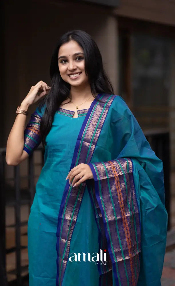 Meera Two-tone Blue with Dark Blue Chettinad Cotton Salwar salwar