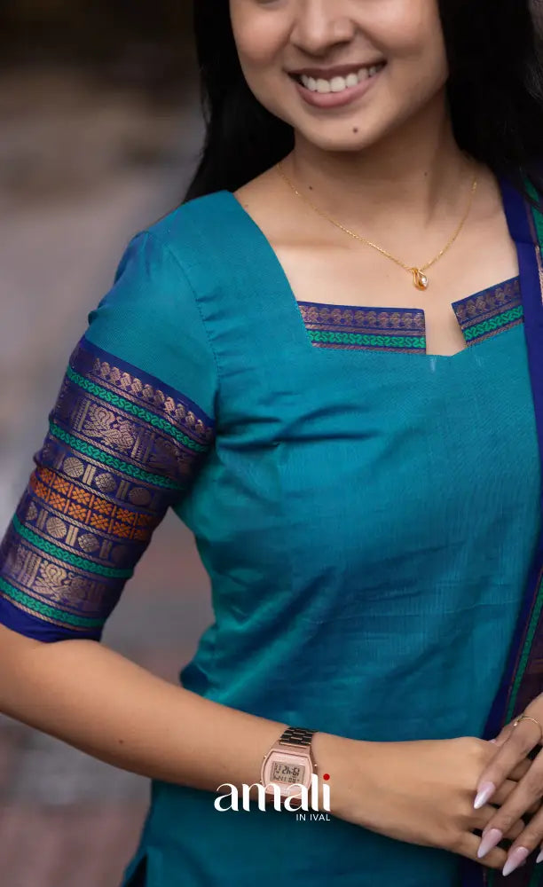 Meera Two-tone Blue with Dark Blue Chettinad Cotton Salwar salwar