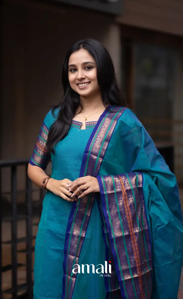 Meera Two-tone Blue with Dark Blue Chettinad Cotton Salwar salwar