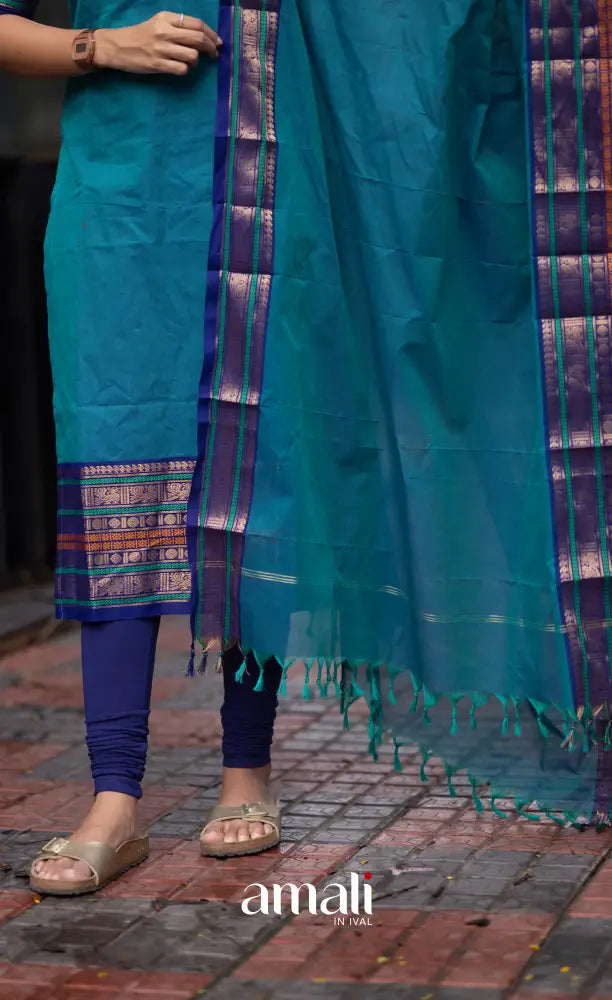 Meera Two-tone Blue with Dark Blue Chettinad Cotton Salwar salwar