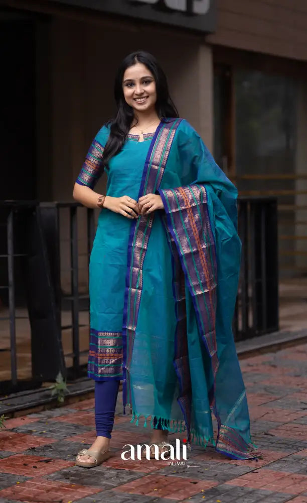 Meera Two-tone Blue with Dark Blue Chettinad Cotton Salwar salwar