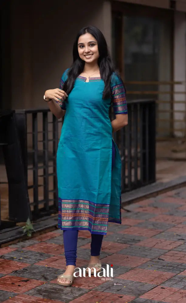 Meera Two-tone Blue with Dark Blue Chettinad Cotton Salwar salwar