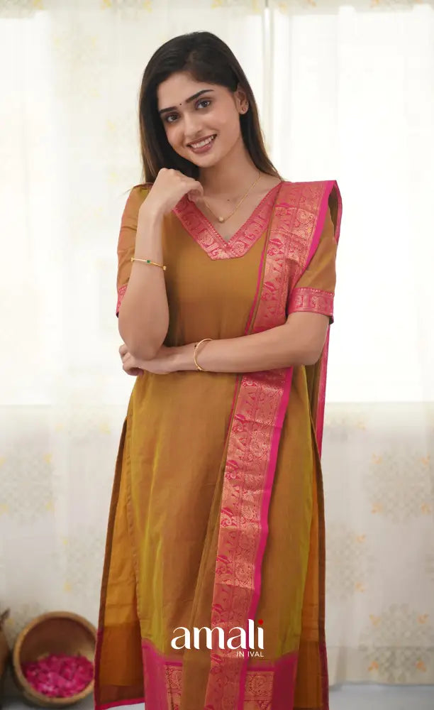 Meera Two Tone Henna Mustard shade and Pink tone Cotton Salwar salwar