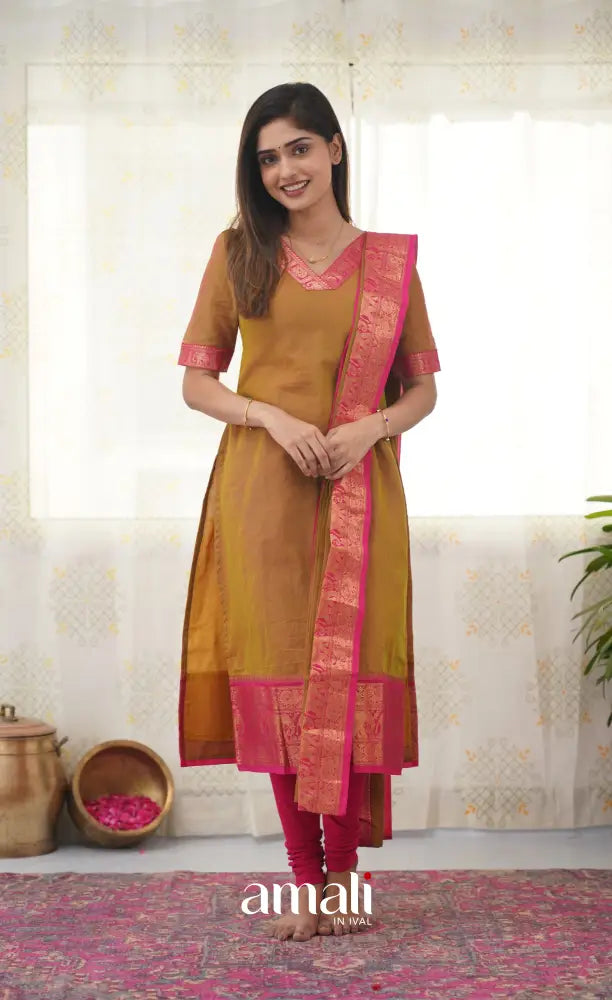Meera Two Tone Henna Mustard shade and Pink tone Cotton Salwar salwar