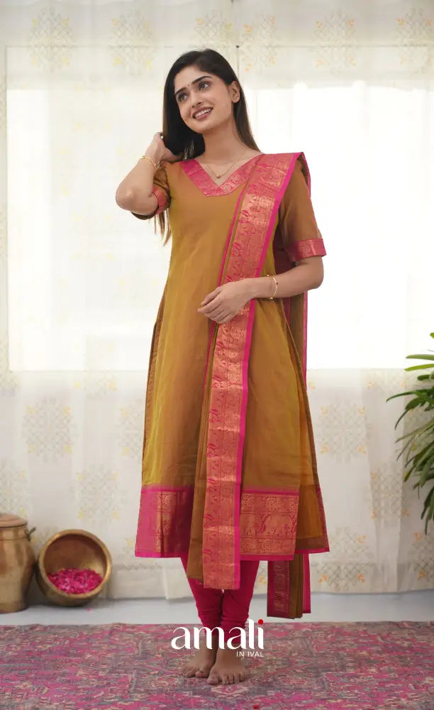 Meera Two Tone Henna Mustard shade and Pink tone Cotton Salwar salwar