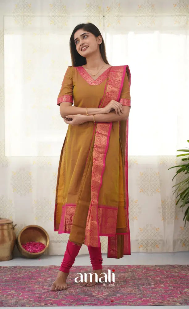 Meera Two Tone Henna Mustard shade and Pink tone Cotton Salwar salwar