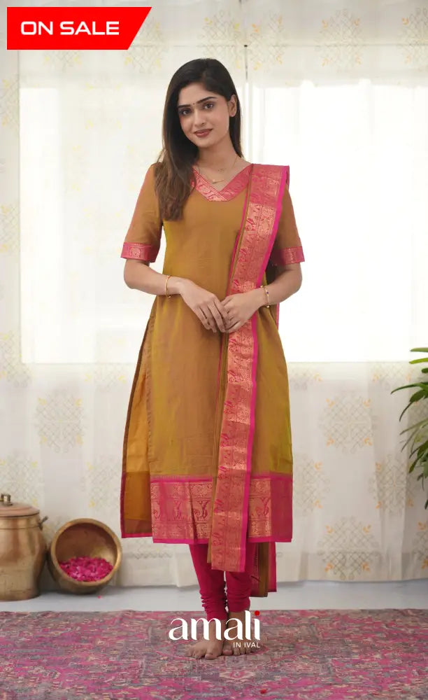 Meera Two Tone Henna Mustard shade and Pink tone Cotton Salwar salwar