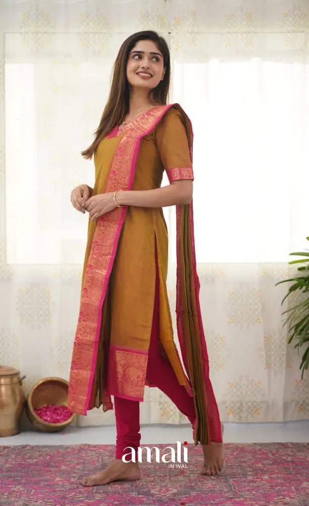 Meera Two Tone Henna Mustard shade and Pink tone Cotton Salwar salwar
