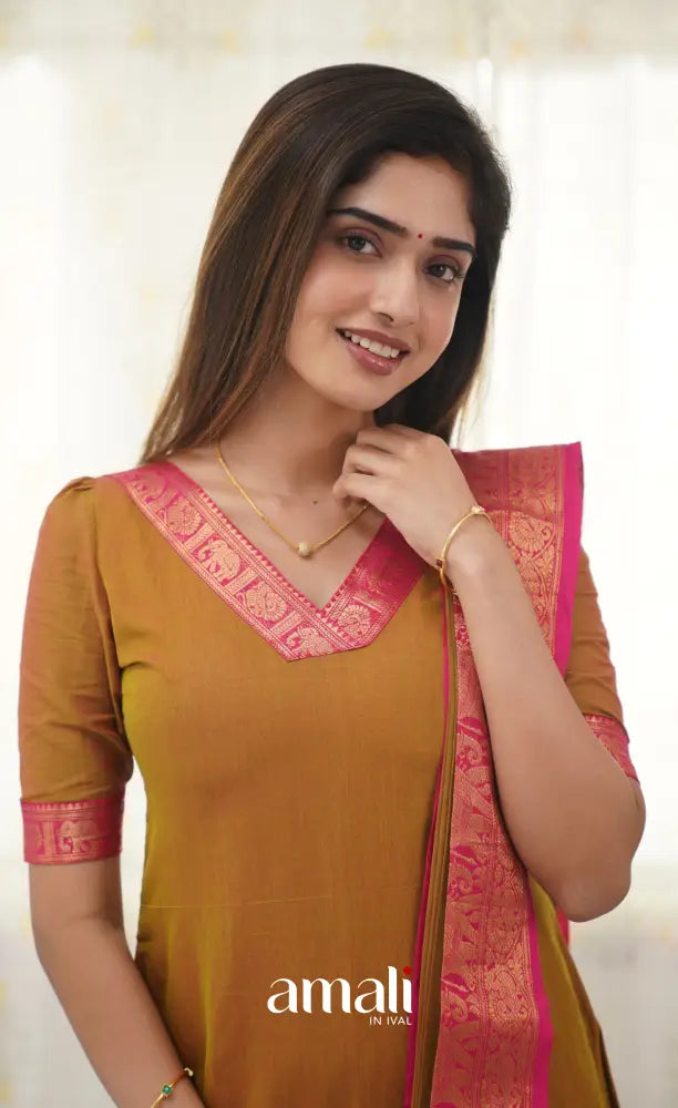 Meera Two Tone Henna Mustard shade and Pink tone Cotton Salwar salwar