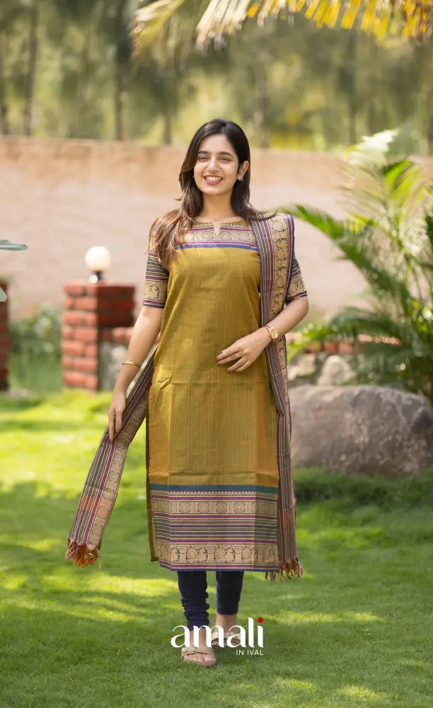 Meera Two-tone Henna Mustard with Dark Blue Chettinad Cotton Salwar salwar