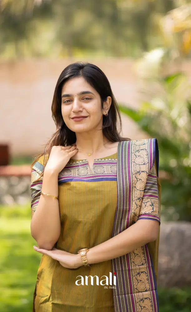 Meera Two-tone Henna Mustard with Dark Blue Chettinad Cotton Salwar salwar