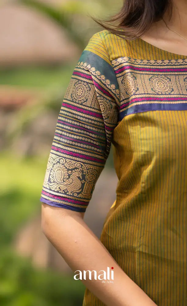 Meera Two-tone Henna Mustard with Dark Blue Chettinad Cotton Salwar salwar