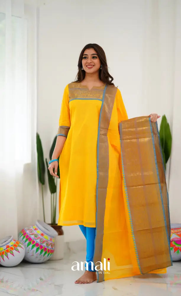 Meera Yellow tone and Blue Shade Cotton Salwar salwar