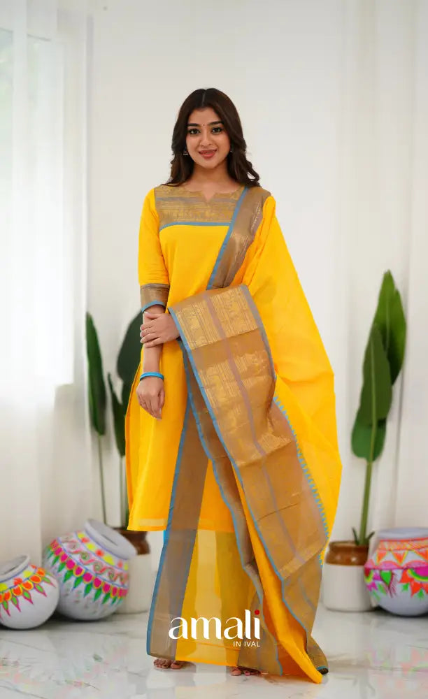 Meera Yellow tone and Blue Shade Cotton Salwar salwar