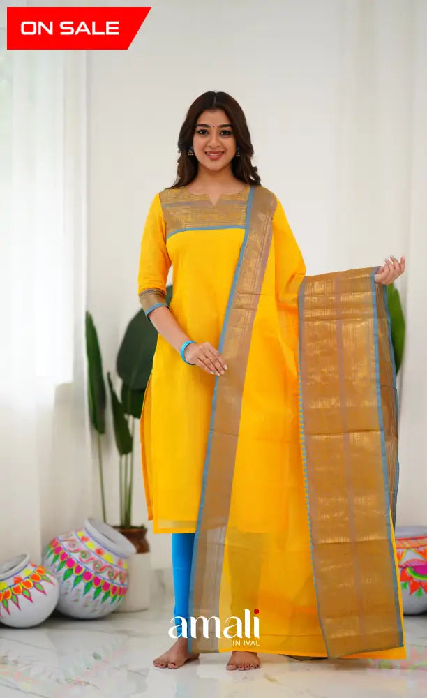 Meera Yellow tone and Blue Shade Cotton Salwar salwar