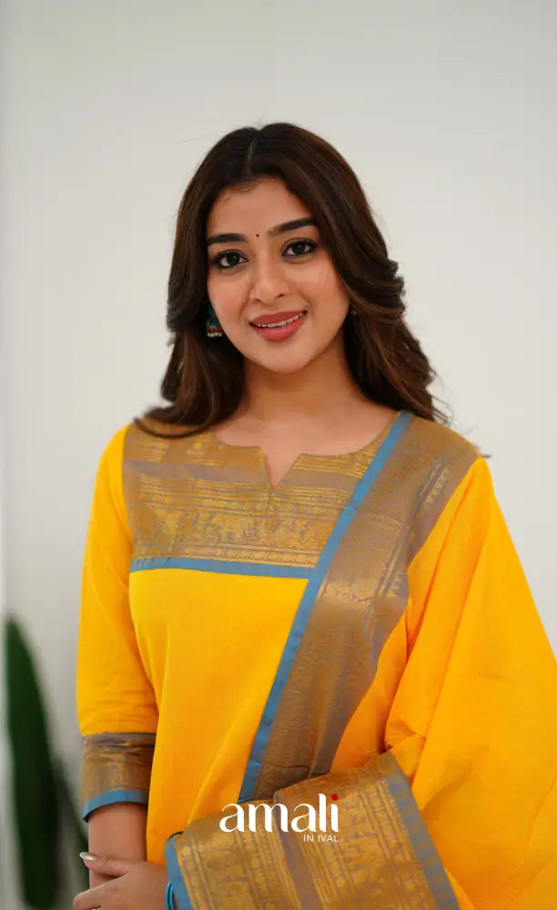 Meera Yellow tone and Blue Shade Cotton Salwar salwar