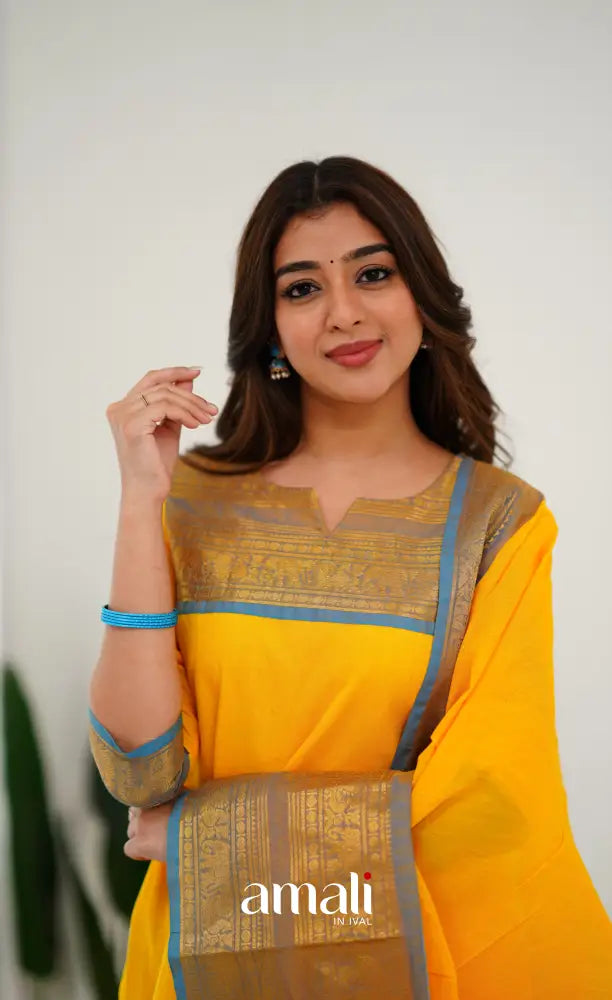 Meera Yellow tone and Blue Shade Cotton Salwar salwar