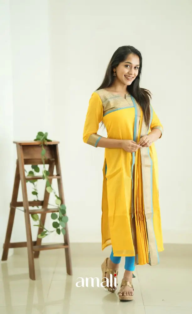 Meera Yellow tone and Blue Shade Cotton Salwar salwar