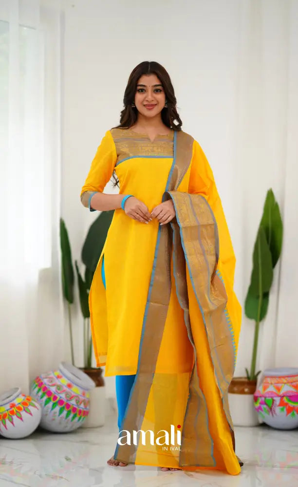 Meera Yellow tone and Blue Shade Cotton Salwar salwar