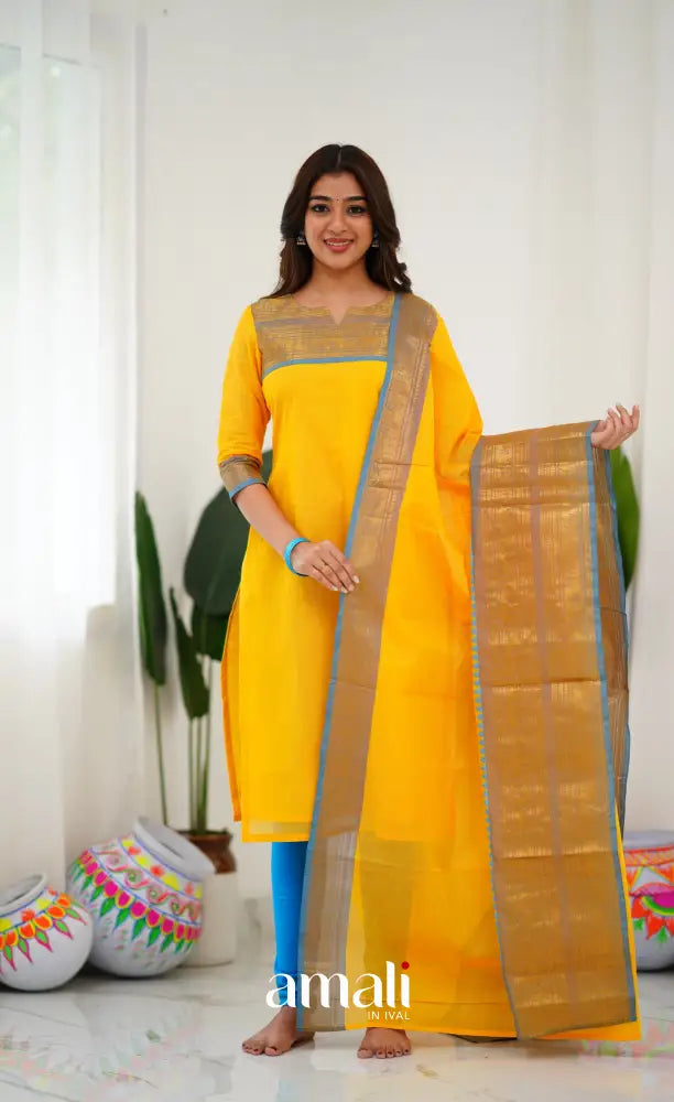 Meera Yellow tone and Blue Shade Cotton Salwar salwar