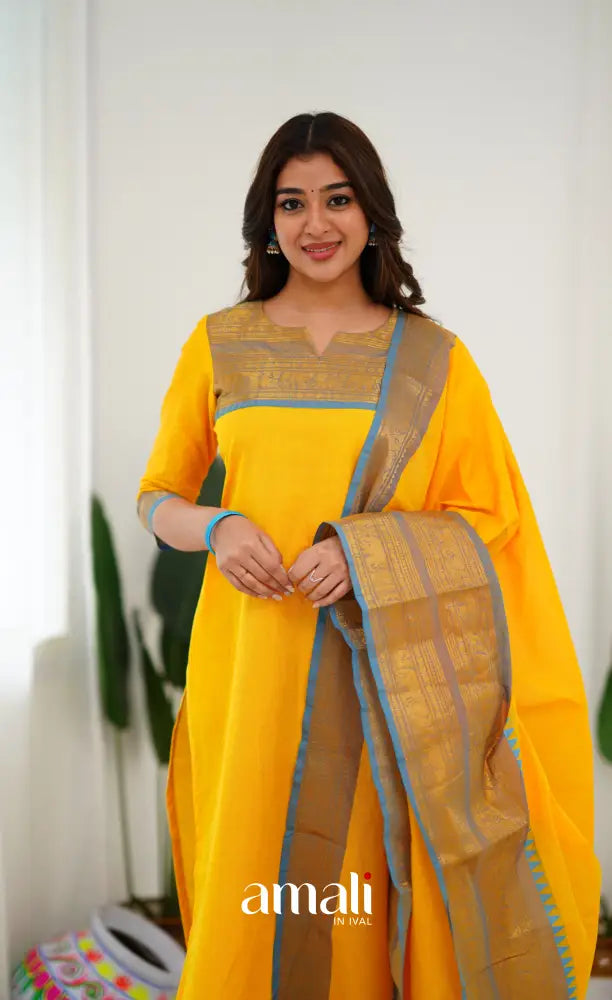 Meera Yellow tone and Blue Shade Cotton Salwar salwar