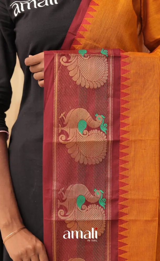 Mustard With Dark Maroon Chettinad Cotton Dupatta salwar