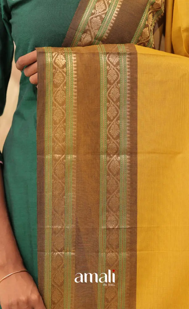 Mustard Yellow With Brown Chettinad Cotton Dupatta salwar