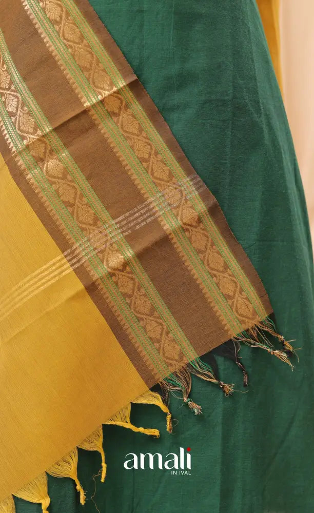 Mustard Yellow With Brown Chettinad Cotton Dupatta salwar