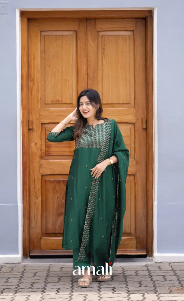 Nakshatra Georgette Salwar - Bottle Green salwar