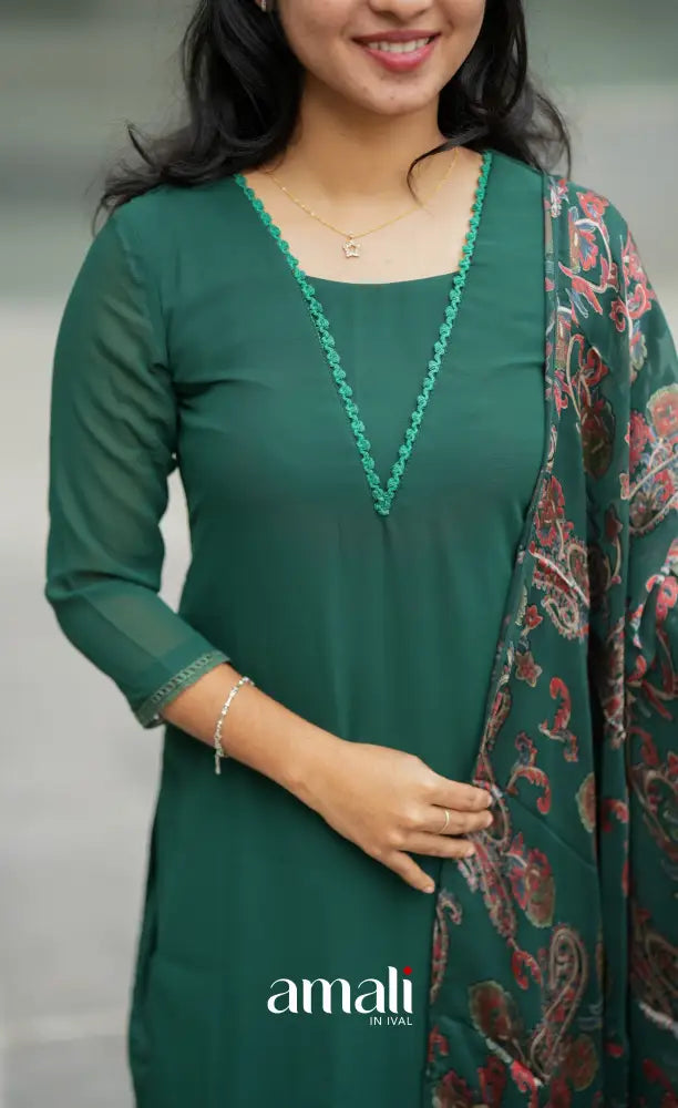Nakshatra Georgette Salwar - Bottle Green salwar