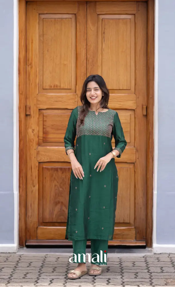 Nakshatra Georgette Salwar - Bottle Green salwar