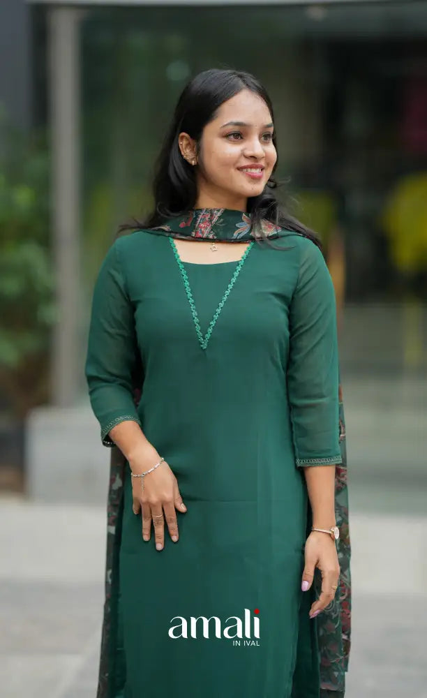Nakshatra Georgette Salwar - Bottle Green salwar