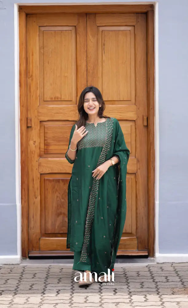 Nakshatra Georgette Salwar - Bottle Green salwar