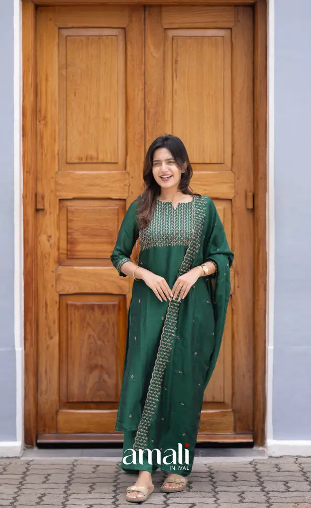 Nakshatra Georgette Salwar - Bottle Green salwar