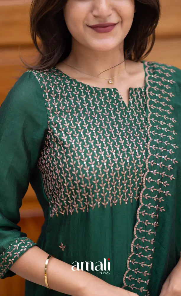 Nakshatra Georgette Salwar - Bottle Green salwar