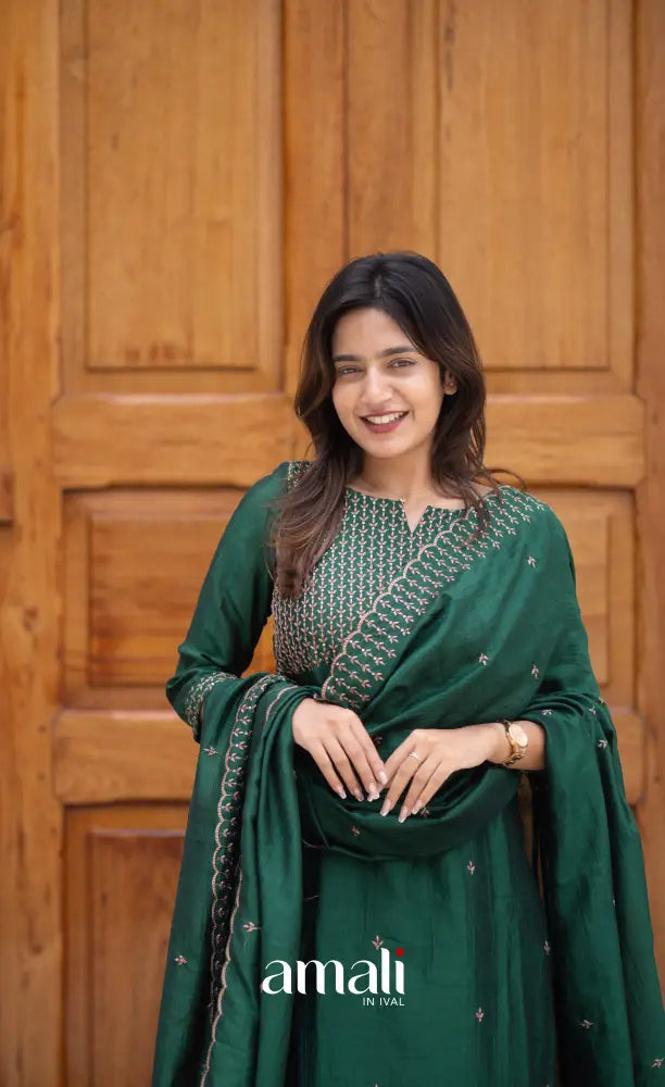 Nakshatra Georgette Salwar - Bottle Green salwar