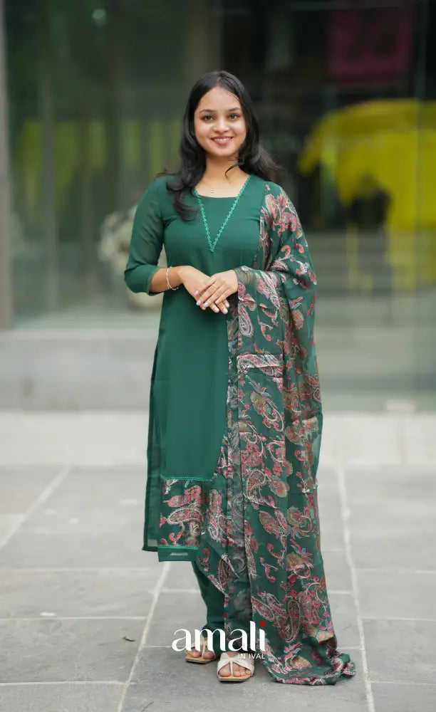 Nakshatra Georgette Salwar - Bottle Green salwar