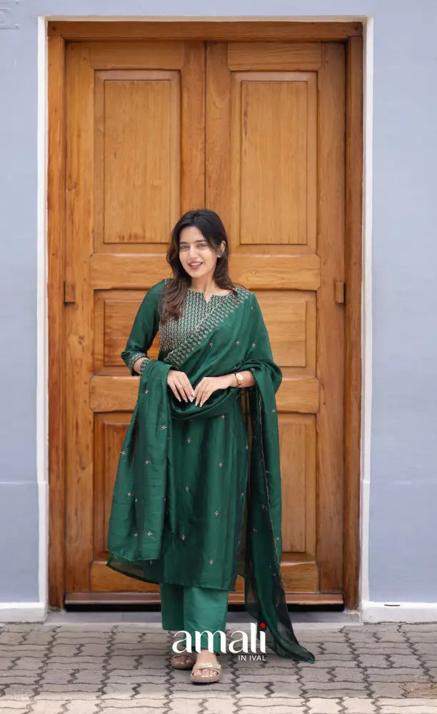 Nakshatra Georgette Salwar - Bottle Green salwar