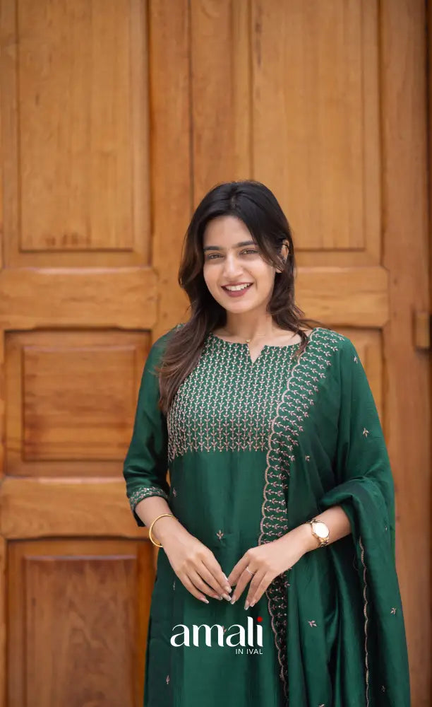 Nakshatra Georgette Salwar - Bottle Green salwar