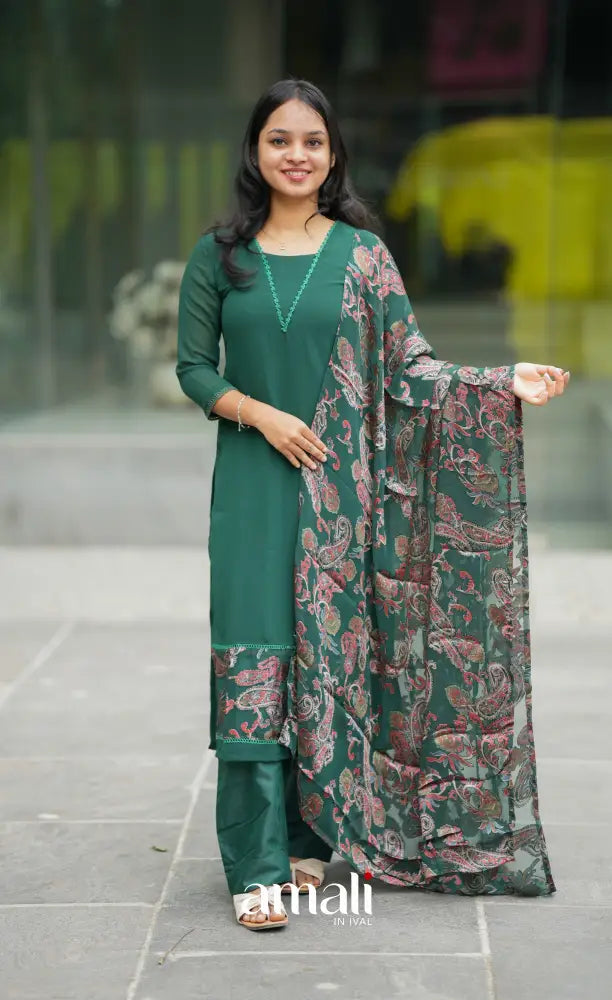 Nakshatra Georgette Salwar - Bottle Green salwar