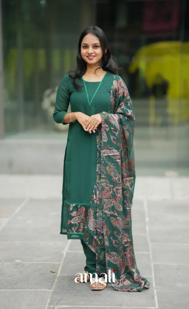Nakshatra Georgette Salwar - Bottle Green salwar