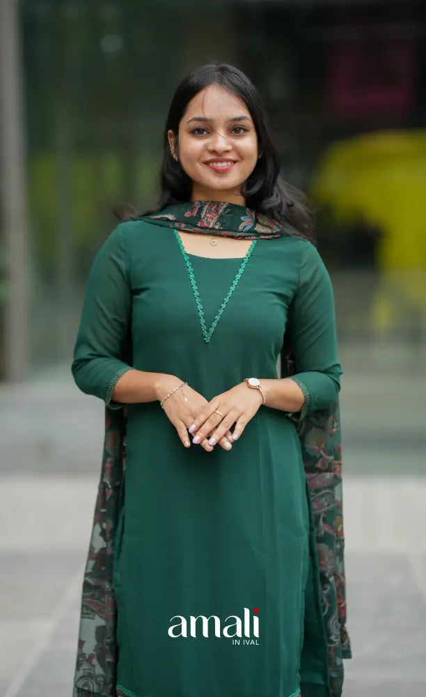 Nakshatra Georgette Salwar - Bottle Green salwar
