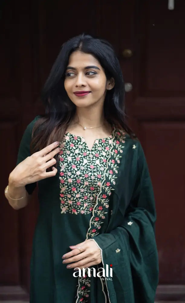 Nakshatra Georgette Salwar - Dark Forest Green salwar