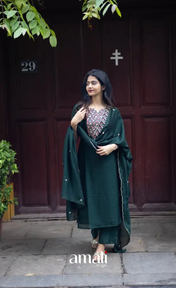 Nakshatra Georgette Salwar - Dark Forest Green salwar